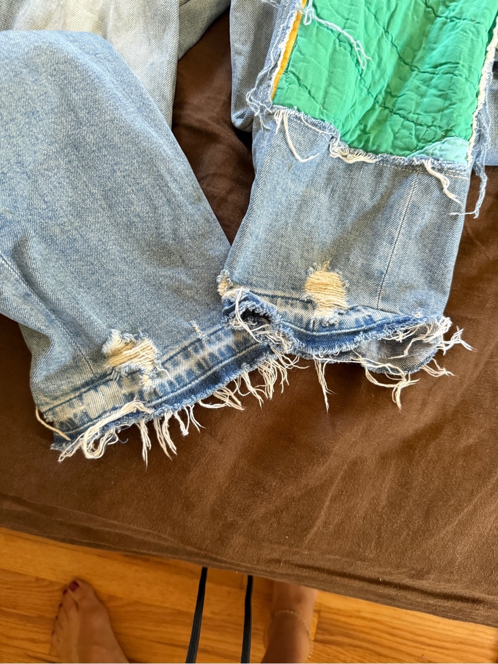 Mother Distressed Jeans with Patchwork Detail - Picture 3 of 7